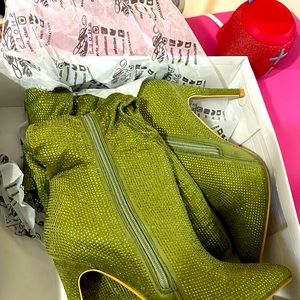 Green Rhinestone Boots from fashion nova